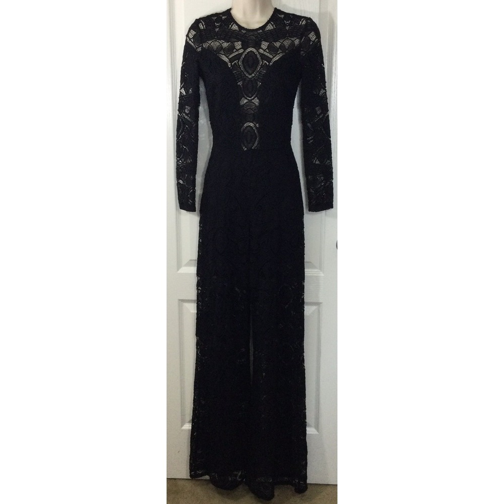 Alexis Lace Embroidered Jumpsuit Black XS Flare Leg‎ Swiftie Club Festival